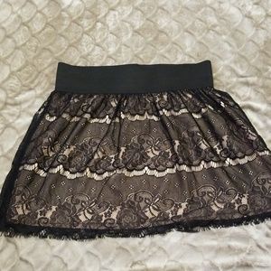 Black Lace Skirt with Nude Underlay & Elastic Band